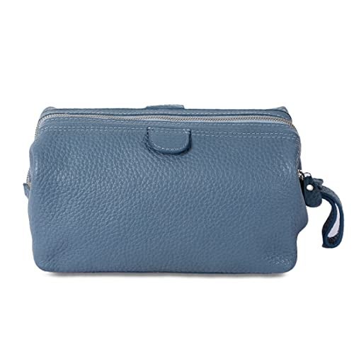 KomalC Large Premium Leather toiletry bag for Men and Women, travel utility Dopp kit wash bag (Blue) - Image 5