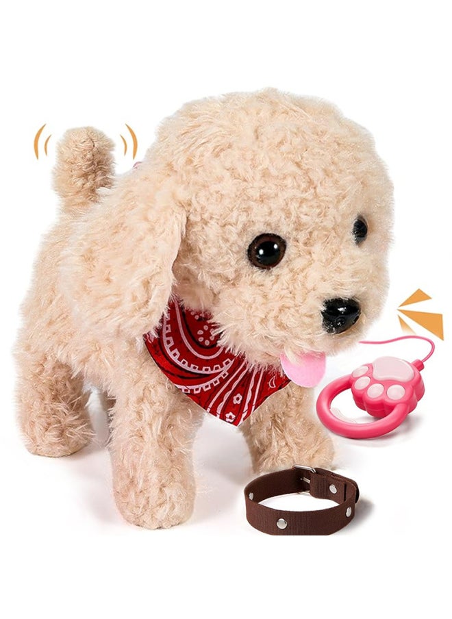 Simulation Plush Toy For Children Licking Dog Licking Tongue Cat Singing Leash Walking Dog Electric Toy-Color:Traction Rope Beige Princess Dog (gold Retriever Dog)-Specifications:Pure English Battery Model + Accessories (play House Toy Set) + Color Box  - Image 1