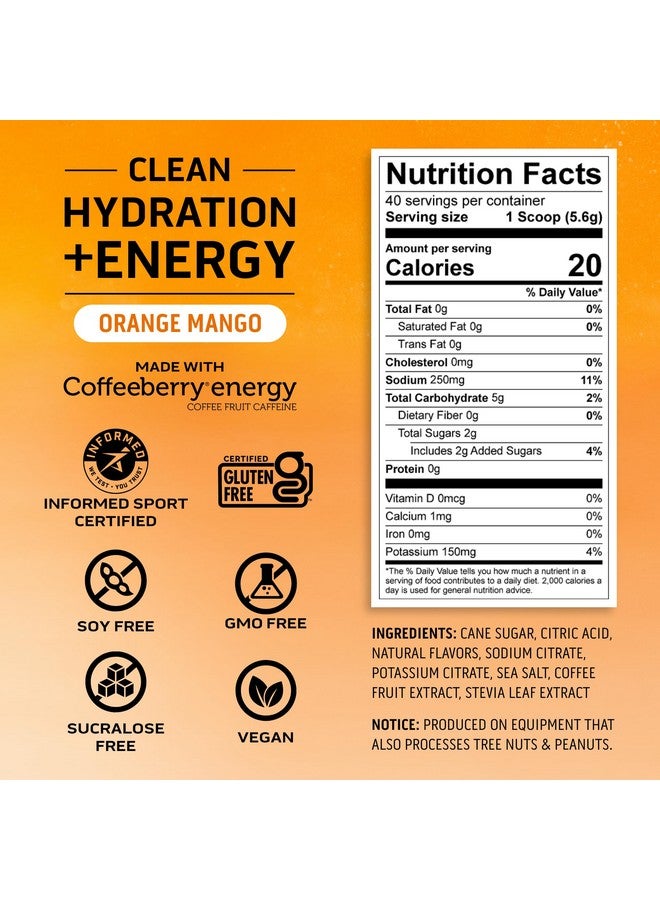 أسينت مسحوق إلكتروليتات الترطيب والطاقة من Ascent Clean - 100 ملجم من الكافيين، 400 ملجم من الإلكتروليتات، بدون مكونات صناعية، برتقال مانجو، 40 وجبة - Image 3