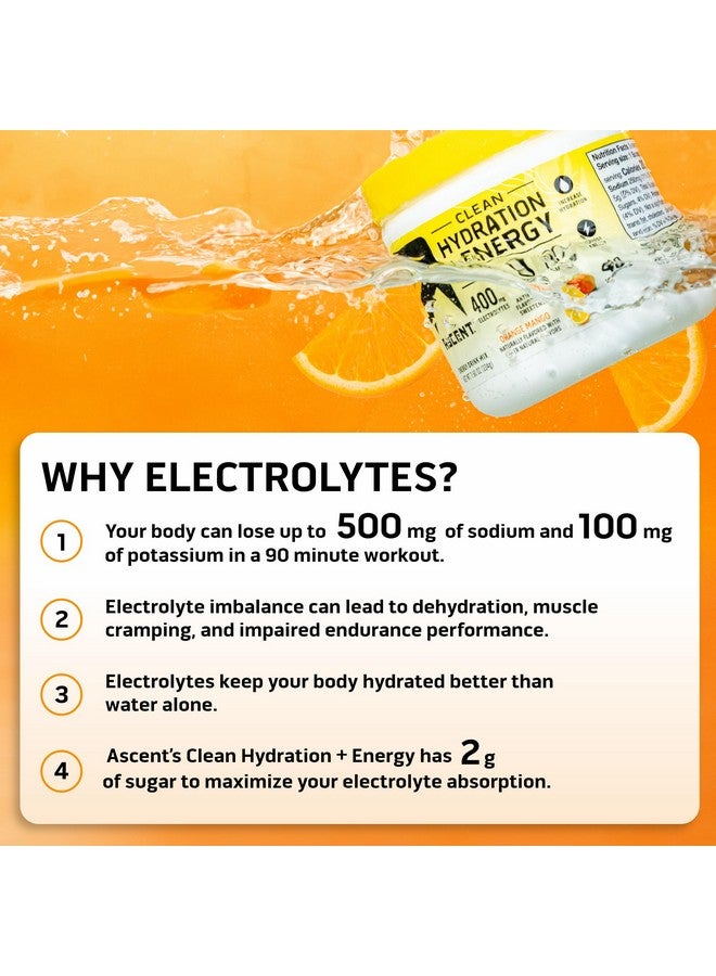 أسينت مسحوق إلكتروليتات الترطيب والطاقة من Ascent Clean - 100 ملجم من الكافيين، 400 ملجم من الإلكتروليتات، بدون مكونات صناعية، برتقال مانجو، 40 وجبة - Image 5