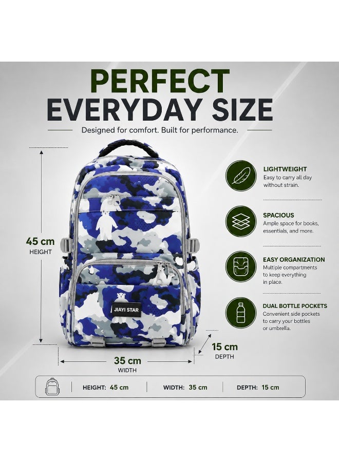 حقيبة مدرسية Urban Camo البنفسجية، حقيبة ظهر بنقشة التمويه بسعة كبيرة مع حجرات متعددة، حقيبة طلابية خفيفة الوزن مزودة بجيوب جانبية لحمل زجاجات المياه، مثالية للمدرسة والجامعة والسفر والعمل والاستخدام اليومي - Image 3