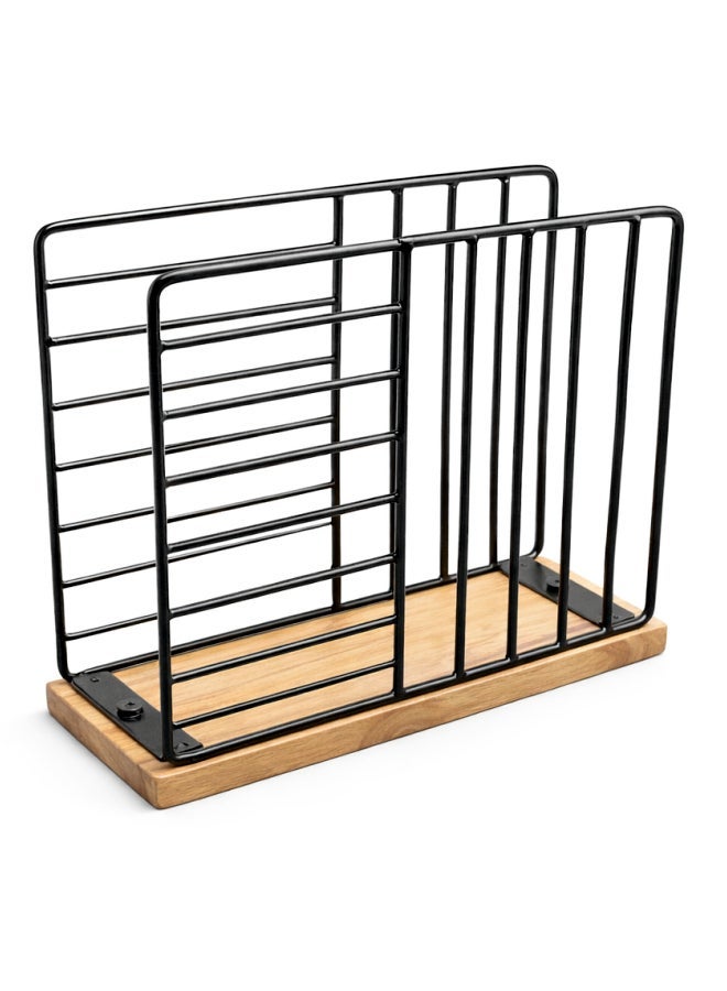 Aanya Homecraft Premium Iron Napkin Holder with Wood Base, size 15x5x19cm – Handcrafted Modern Tabletop Paper Napkin Organizer for Dining, Kitchen & Café Décor, Natural & Black - Image 1