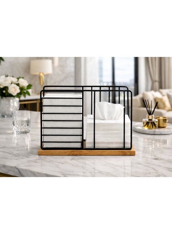Aanya Homecraft Premium Iron Napkin Holder with Wood Base, size 15x5x19cm – Handcrafted Modern Tabletop Paper Napkin Organizer for Dining, Kitchen & Café Décor, Natural & Black - Image 4