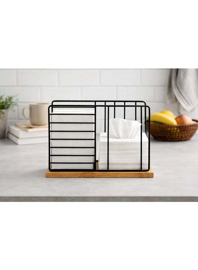 Aanya Homecraft Premium Iron Napkin Holder with Wood Base, size 15x5x19cm – Handcrafted Modern Tabletop Paper Napkin Organizer for Dining, Kitchen & Café Décor, Natural & Black - Image 5