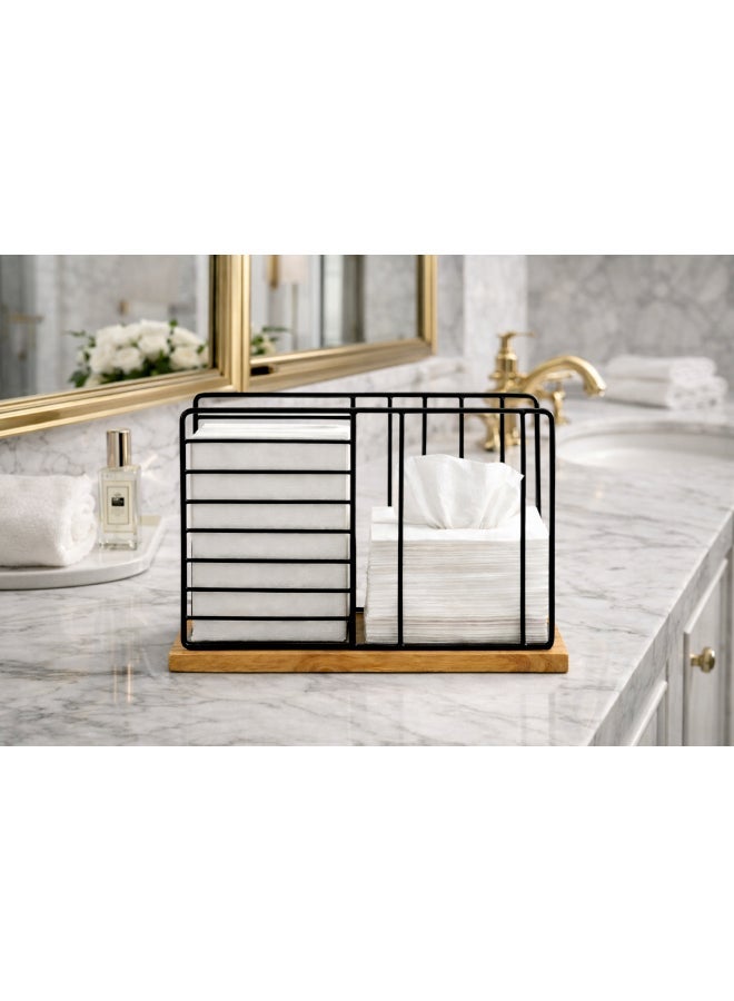 Aanya Homecraft Premium Iron Napkin Holder with Wood Base, size 15x5x19cm – Handcrafted Modern Tabletop Paper Napkin Organizer for Dining, Kitchen & Café Décor, Natural & Black - Image 3