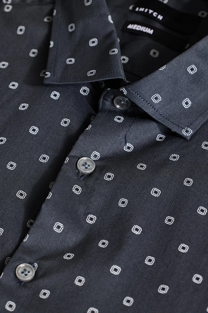 SNITCH Charcoal Grey Slim Fit Geometric Shirt
