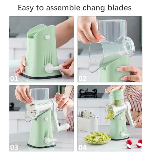 VEKAYA Rotary Cheese Grater, 5 in 1 Cheese Grater with Handle, Replaceable Stainless Blades Cheese Shredder, Cheese Vegetable Slicer, Easy to Clean Kitchen Gadgets with Storage Box - Image 4