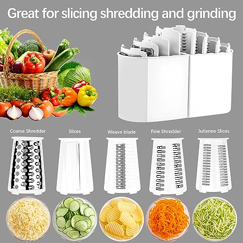 VEKAYA Rotary Cheese Grater, 5 in 1 Cheese Grater with Handle, Replaceable Stainless Blades Cheese Shredder, Cheese Vegetable Slicer, Easy to Clean Kitchen Gadgets with Storage Box - Image 2