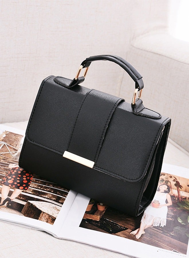 DUNISO Crossbody Bags for Women, PU leather bag, magnetic button shoulder bag, handbag with three pockets inside, can hold wallet, mobile phone, cosmetics, black - Image 1