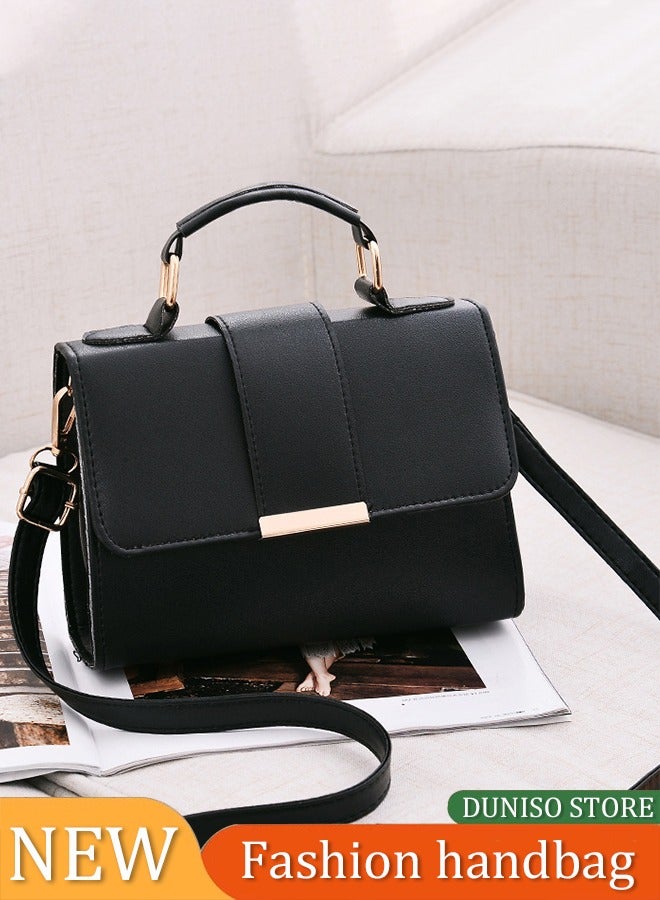 DUNISO Crossbody Bags for Women, PU leather bag, magnetic button shoulder bag, handbag with three pockets inside, can hold wallet, mobile phone, cosmetics, black - Image 3