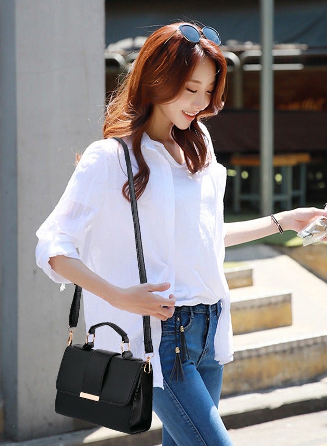 DUNISO Crossbody Bags for Women, PU leather bag, magnetic button shoulder bag, handbag with three pockets inside, can hold wallet, mobile phone, cosmetics, black - Image 2