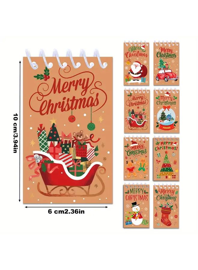 8pcs Christmas Pocket Notebook Set 128 Page Mini Spiral Diary With Santa Patterns - Image 3