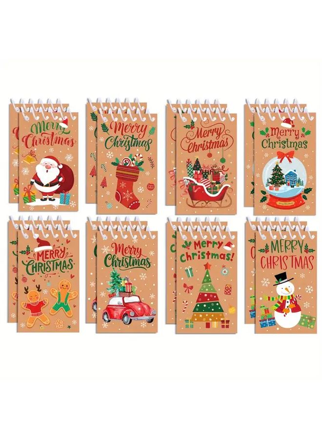 8pcs Christmas Pocket Notebook Set 128 Page Mini Spiral Diary With Santa Patterns - Image 2