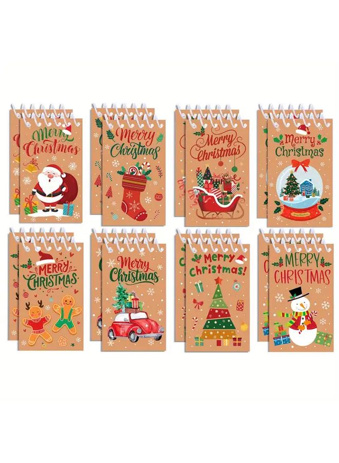 8pcs Christmas Pocket Notebook Set 128 Page Mini Spiral Diary With Santa Patterns - Image 1