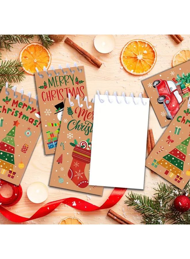 8pcs Christmas Pocket Notebook Set 128 Page Mini Spiral Diary With Santa Patterns - Image 5