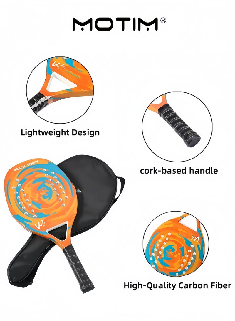 موتيم مضارب تنس الشاطئ مضارب تنس شاطئ احترافية من الألياف الكربونية مع وجه EVA ناعم طقم كرة شاطئ مع حقيبة تخزين - Image 5