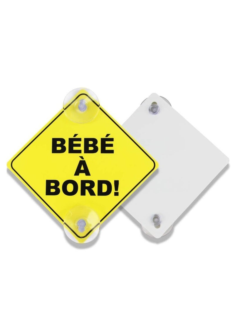 Rubik French Baby on Board Car Sign, Safe Distance Driver Caution Sign with 2 Suction Cup For Car Rear Window Safety Warning Symbol, (12.5 x12.5 cm) - Image 1