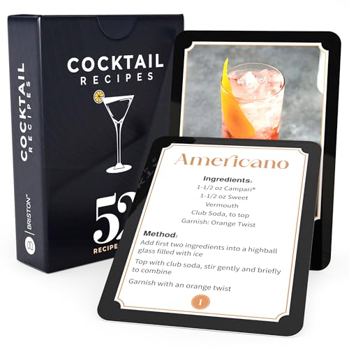 Briston Cocktail Recipe Cards Set 52 Bartender Drink Recipes for Home Bar Parties WaterResistant Mixology Flashcards Glossy 350 GSM EasyRead Large Font Gift for Cocktail Lovers Briston - Image 1