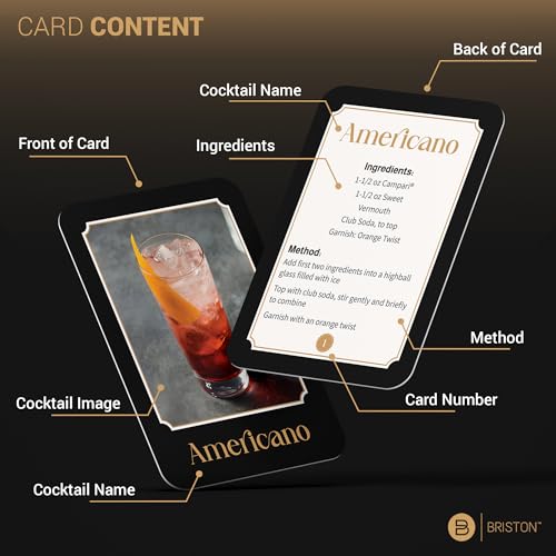 Briston Cocktail Recipe Cards Set 52 Bartender Drink Recipes for Home Bar Parties WaterResistant Mixology Flashcards Glossy 350 GSM EasyRead Large Font Gift for Cocktail Lovers Briston - Image 5