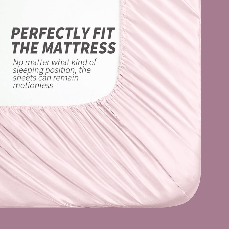 COBEDZY 4 PCS Bloush Pink Satin Sheets Size Siled Silky Satin Sheets مع 1 ورقة مسطحة 1 ورقة مسطحة 2 Plowcase - Image 5