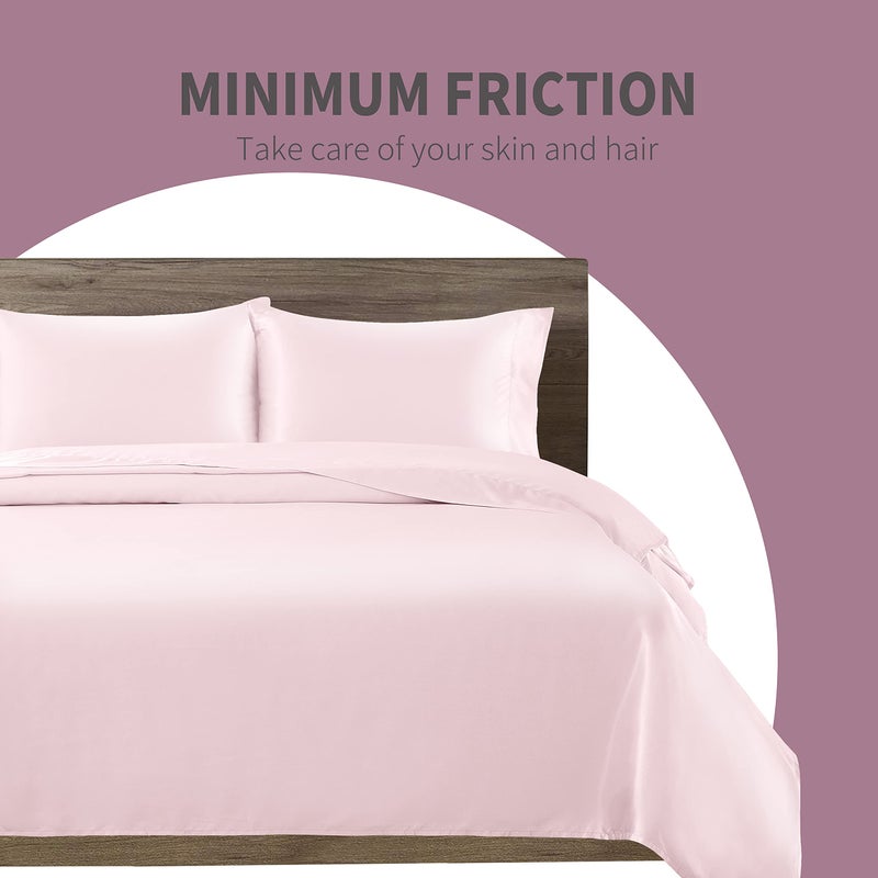 COBEDZY 4 PCS Bloush Pink Satin Sheets Size Siled Silky Satin Sheets مع 1 ورقة مسطحة 1 ورقة مسطحة 2 Plowcase - Image 4
