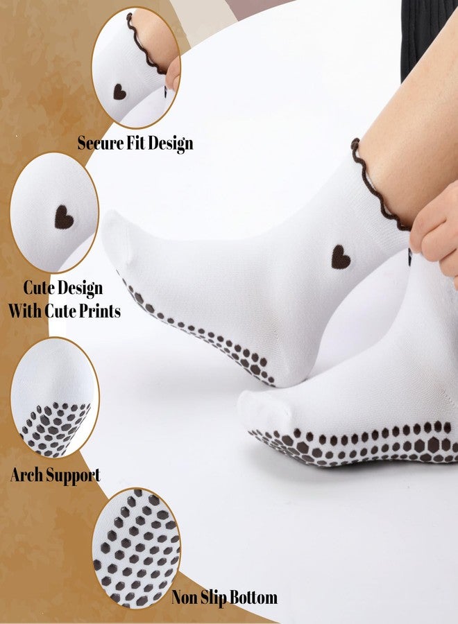 Skicuff جوارب سكيكوف اللطيفة للتمارين الرياضية النسائية مع مقابض، 4 أزواج، جوارب يوغا مكشكشة مانعة للانزلاق لتمارين الباليه حافية القدمين (اللون ج) - Image 2