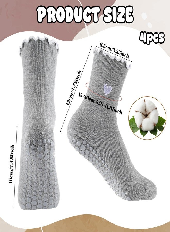 Skicuff جوارب سكيكوف اللطيفة للتمارين الرياضية النسائية مع مقابض، 4 أزواج، جوارب يوغا مكشكشة مانعة للانزلاق لتمارين الباليه حافية القدمين (اللون ج) - Image 3