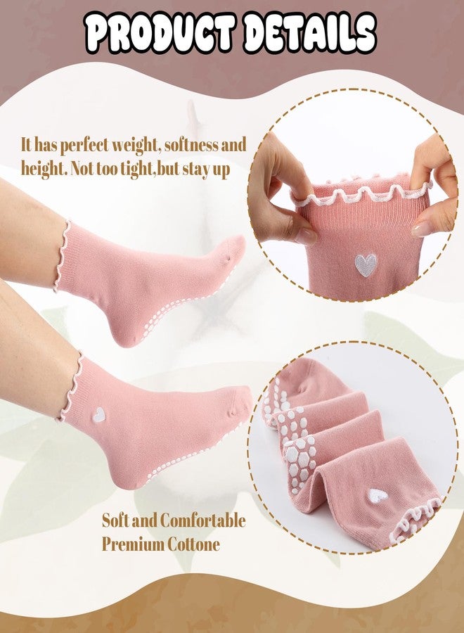 Skicuff جوارب سكيكوف اللطيفة للتمارين الرياضية النسائية مع مقابض، 4 أزواج، جوارب يوغا مكشكشة مانعة للانزلاق لتمارين الباليه حافية القدمين (اللون ج) - Image 4