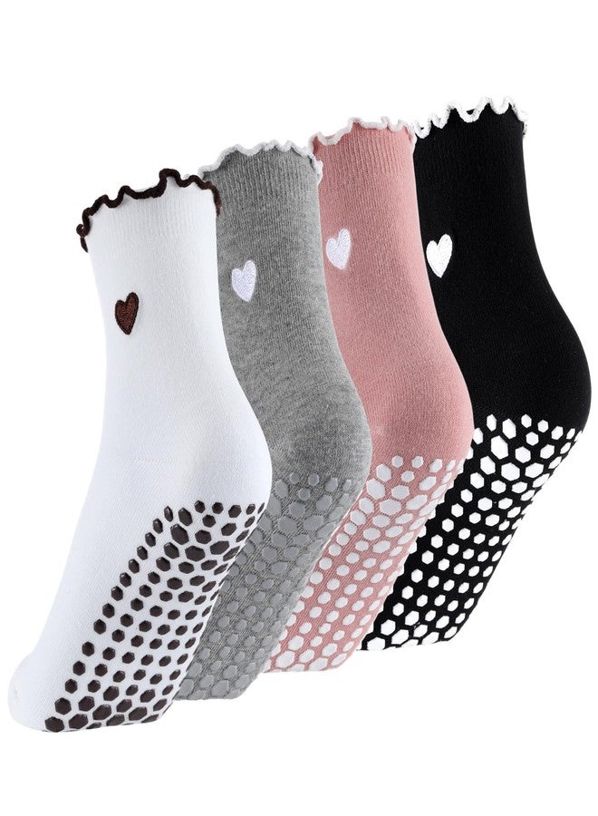 Skicuff جوارب سكيكوف اللطيفة للتمارين الرياضية النسائية مع مقابض، 4 أزواج، جوارب يوغا مكشكشة مانعة للانزلاق لتمارين الباليه حافية القدمين (اللون ج) - Image 1