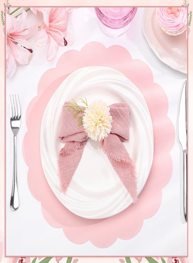 NatNarr 120 Pcs Light Pink Paper Placemats, 13.5 Inch Disposable Scalloped Placemat Round Table Place Mats Decorative Paper for Birthday Wedding Bridal Shower Baby Shower Banquet Tea Party - Image 3