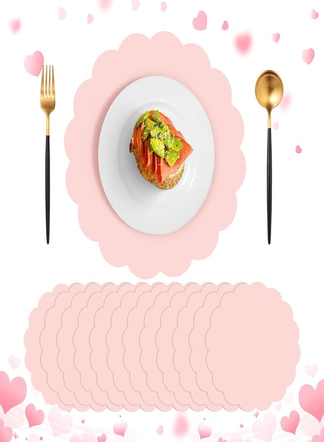 NatNarr 120 Pcs Light Pink Paper Placemats, 13.5 Inch Disposable Scalloped Placemat Round Table Place Mats Decorative Paper for Birthday Wedding Bridal Shower Baby Shower Banquet Tea Party - Image 1