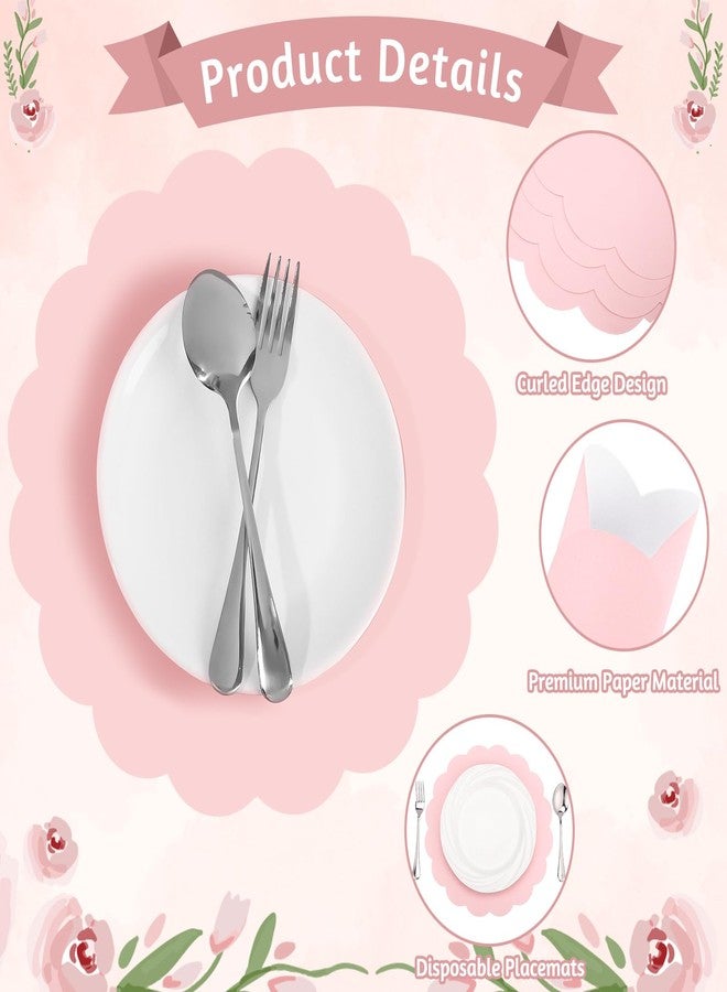 NatNarr 120 Pcs Light Pink Paper Placemats, 13.5 Inch Disposable Scalloped Placemat Round Table Place Mats Decorative Paper for Birthday Wedding Bridal Shower Baby Shower Banquet Tea Party - Image 4