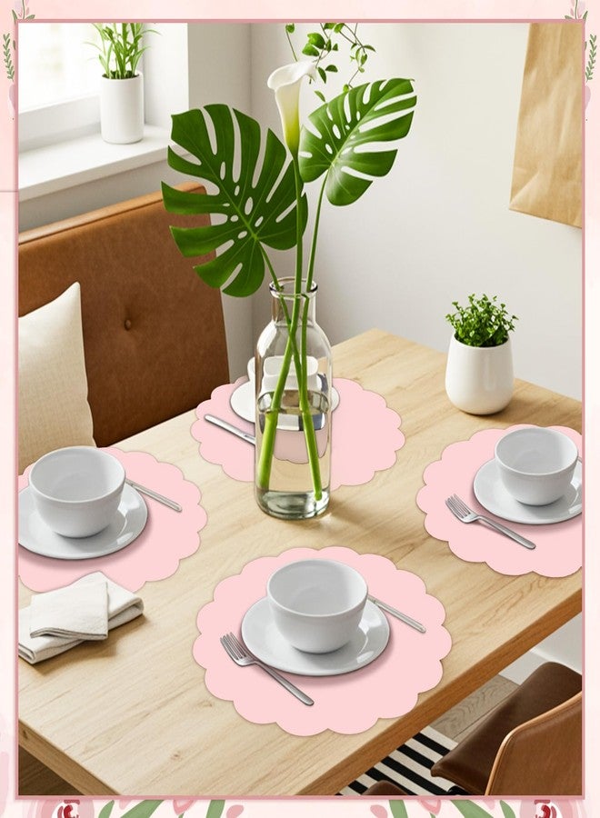 NatNarr 120 Pcs Light Pink Paper Placemats, 13.5 Inch Disposable Scalloped Placemat Round Table Place Mats Decorative Paper for Birthday Wedding Bridal Shower Baby Shower Banquet Tea Party - Image 5