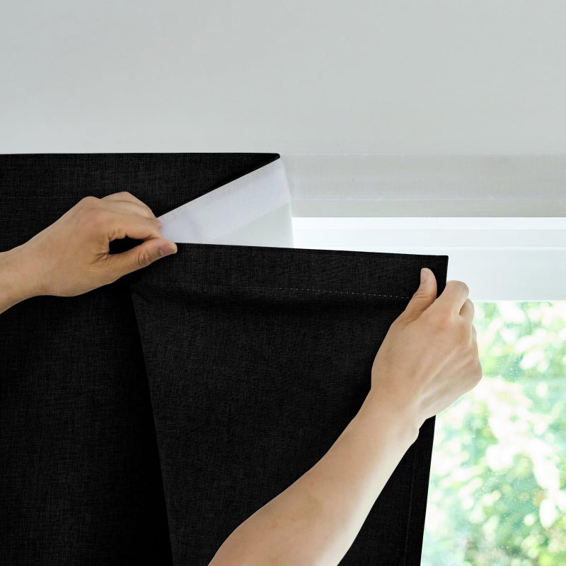 Jilron Adhesive Curtain100 Blackout Curtains No Drilling Suitable for MultiScenes Privacy Protection Black  W35  L60 in