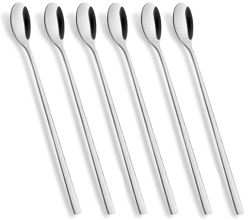 AOOSY Long Handle Spoon Coffee Stirrers 9inch Ice Tea SpoonPremium 1810 Stainless Steel Iced Teaspoon for Mothers Milks Tea Mixing Cocktail Stirring Coffee Milkshake Cold Drink Set of 6