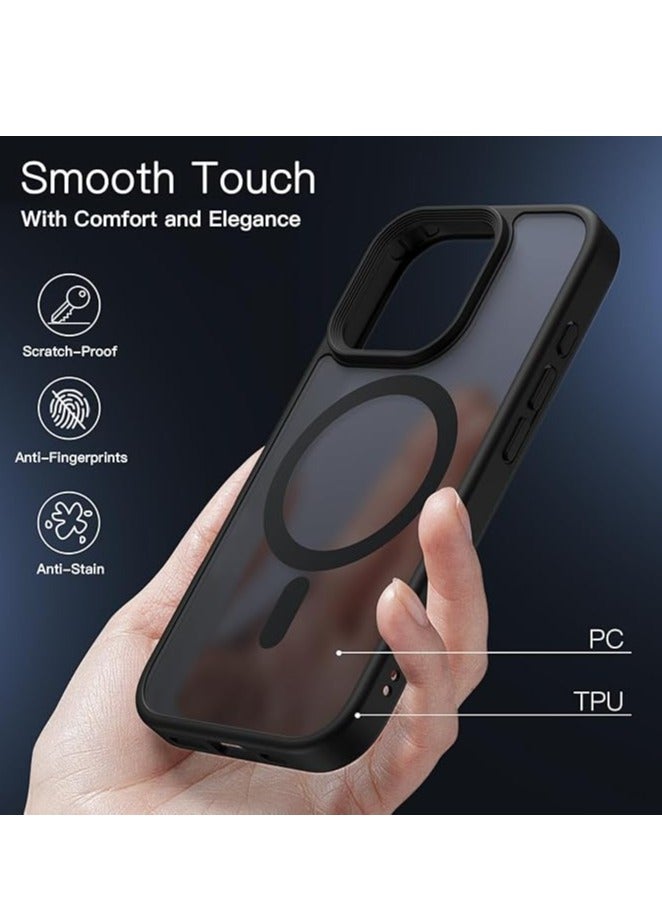Magnetic Case for iPhone 16 Pro Max 6.9-Inch Compatible with MagSafe, Translucent Matte Back Slim Shockproof Phone Cover (Black) - Image 5