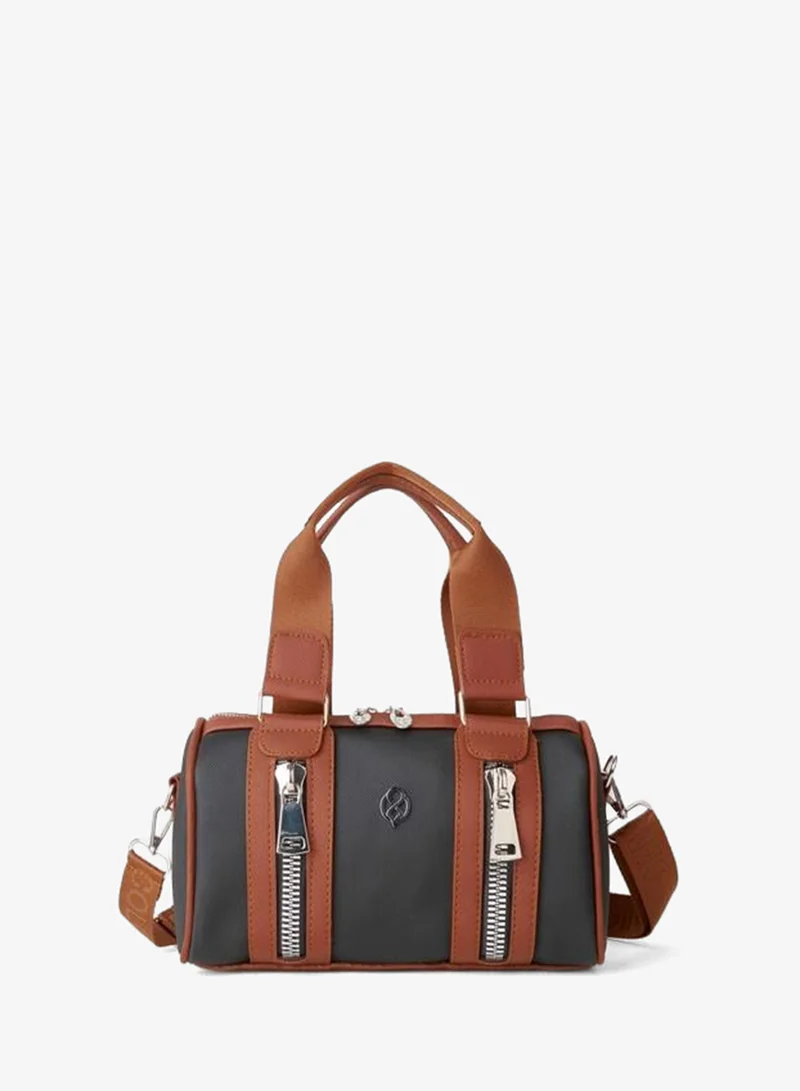 Women's Black Taba Lily Cylinder Zipper Closure Column Strap Hand, Arm and Shoulder Bag.