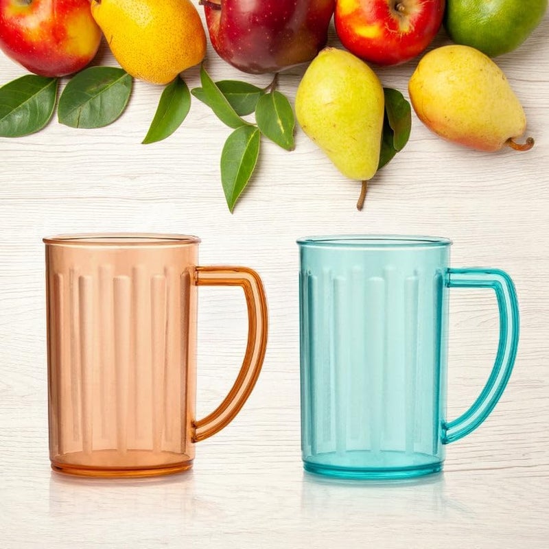 OLMARTT KITCHENWARE Plastic Smoothie Mug Set with Handles, 16 oz Reusable Juice & Shake Cups, Clear Colored Design, Pack of 2 - Image 2