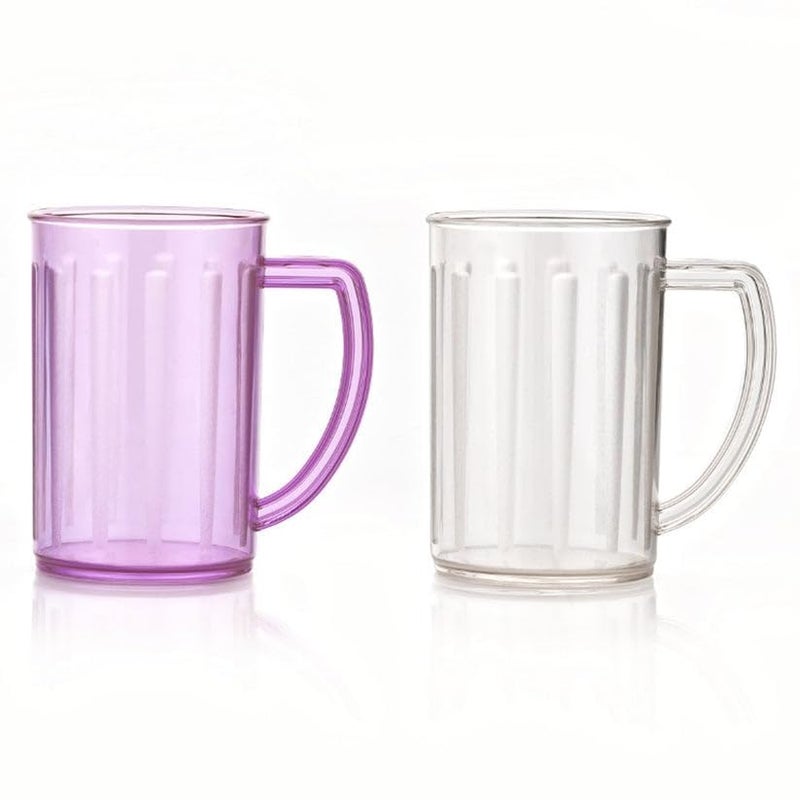 OLMARTT KITCHENWARE Plastic Smoothie Mug Set with Handles, 16 oz Reusable Juice & Shake Cups, Clear Colored Design, Pack of 2 - Image 5