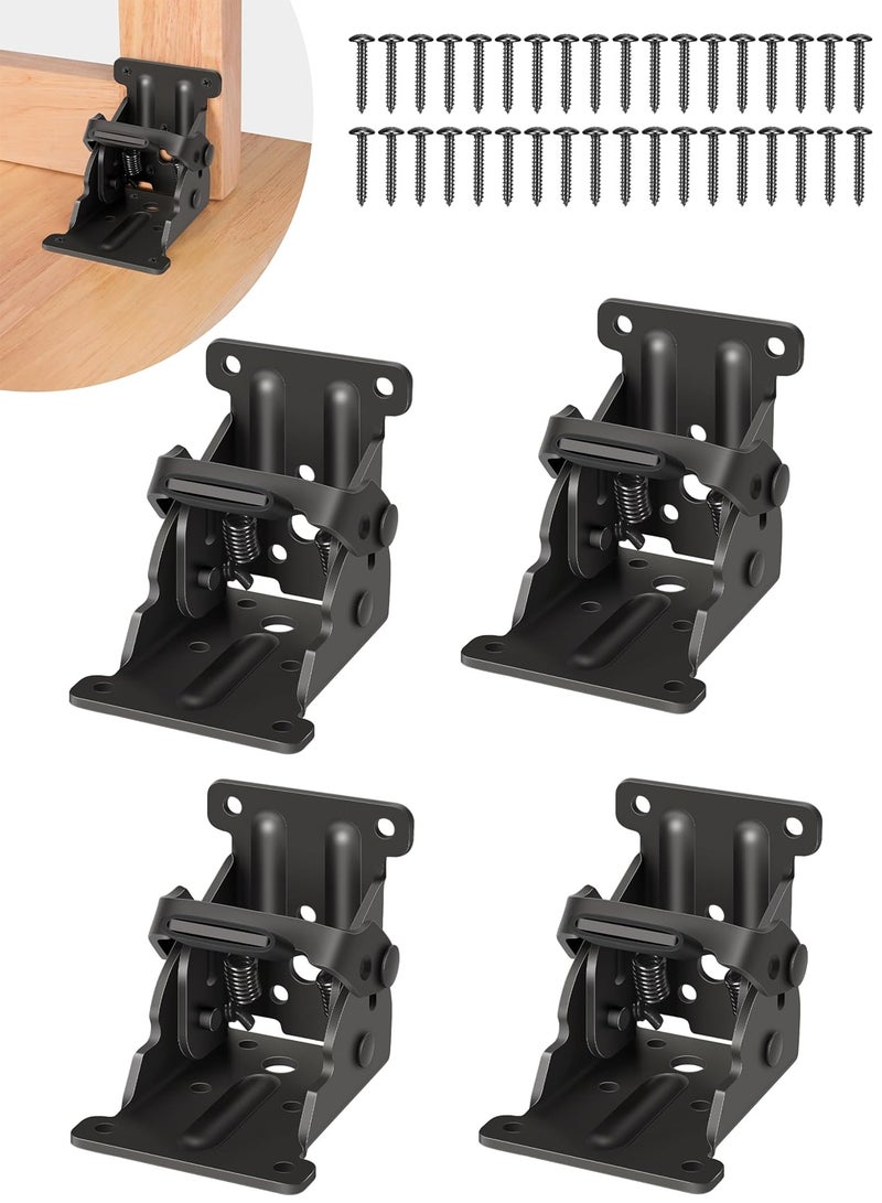 GOOGO 4 Pack Folding Brackets, Lock Extension Support Bracket Foldable Self Lock Hinges with Screws for Table Bed Leg Feet - Image 1