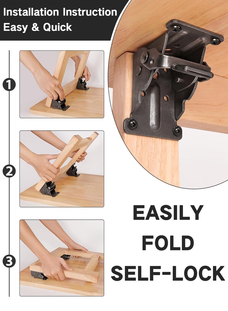 GOOGO 4 Pack Folding Brackets, Lock Extension Support Bracket Foldable Self Lock Hinges with Screws for Table Bed Leg Feet - Image 3