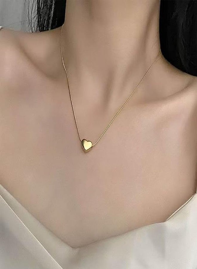 MEENAZ Heart Pendant Necklace for Woman Girls | 18K Gold Plated Snake Chain | Anti Tarnish Stainless Steel Jewellery | Stylish Valentine Gift Locket Necklace for Woman | Fashion Chains Waterproof -163 - Image 2