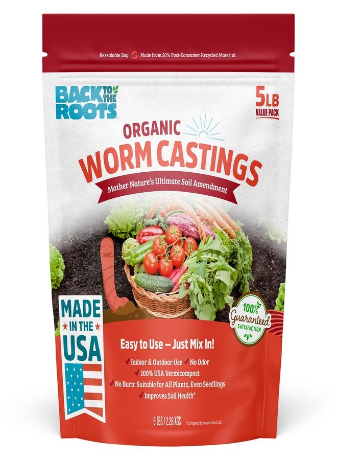 Back to the Roots 100% Organic & Made in USA Worm Castings, All Natural Plant Fertilizer and Soil Enhancer, 5lb Value Pack - Image 1