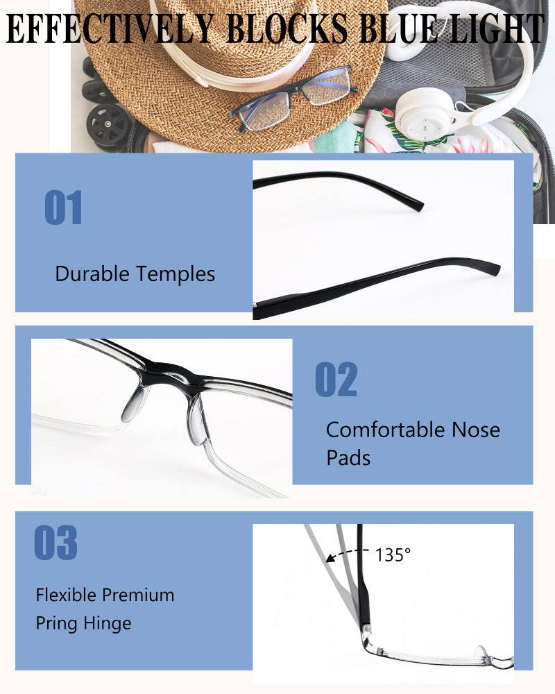 Copkim 30 Pcs Reading Glasses Men Bulk Blue Light Blocking Spring Hinges Half Frame Reading Glasses For Men Women(Black 2.5X) - Image 3