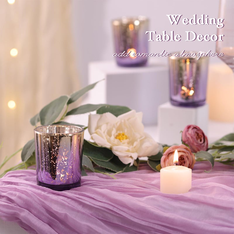 Volens Purple Votive Candle Holders Set of 12, Speckles Mercury Glass Tealight Candle Holder Bulk for Table Wedding Centerpiece, Purple and Gold Party Decorations & Home Decor - Image 3