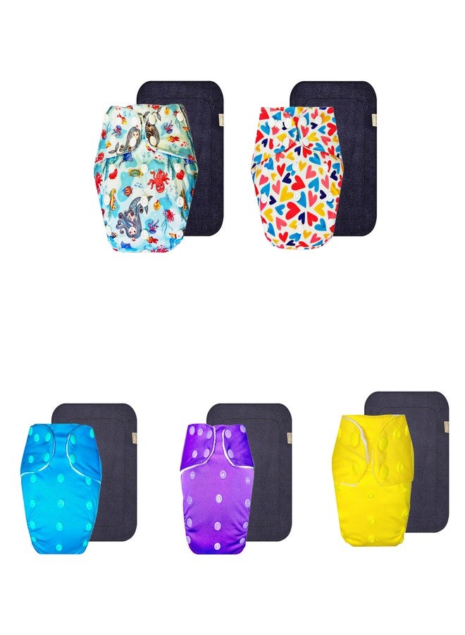 Dumbledo Premium Cloth Diaper with Gray Insert (Pack of 5) | Hypoallergenic | Reusable & Washable | Quick Dry | Worry-Free Diapering | 3 Months - 3 Years | Unisex Baby - Image 1