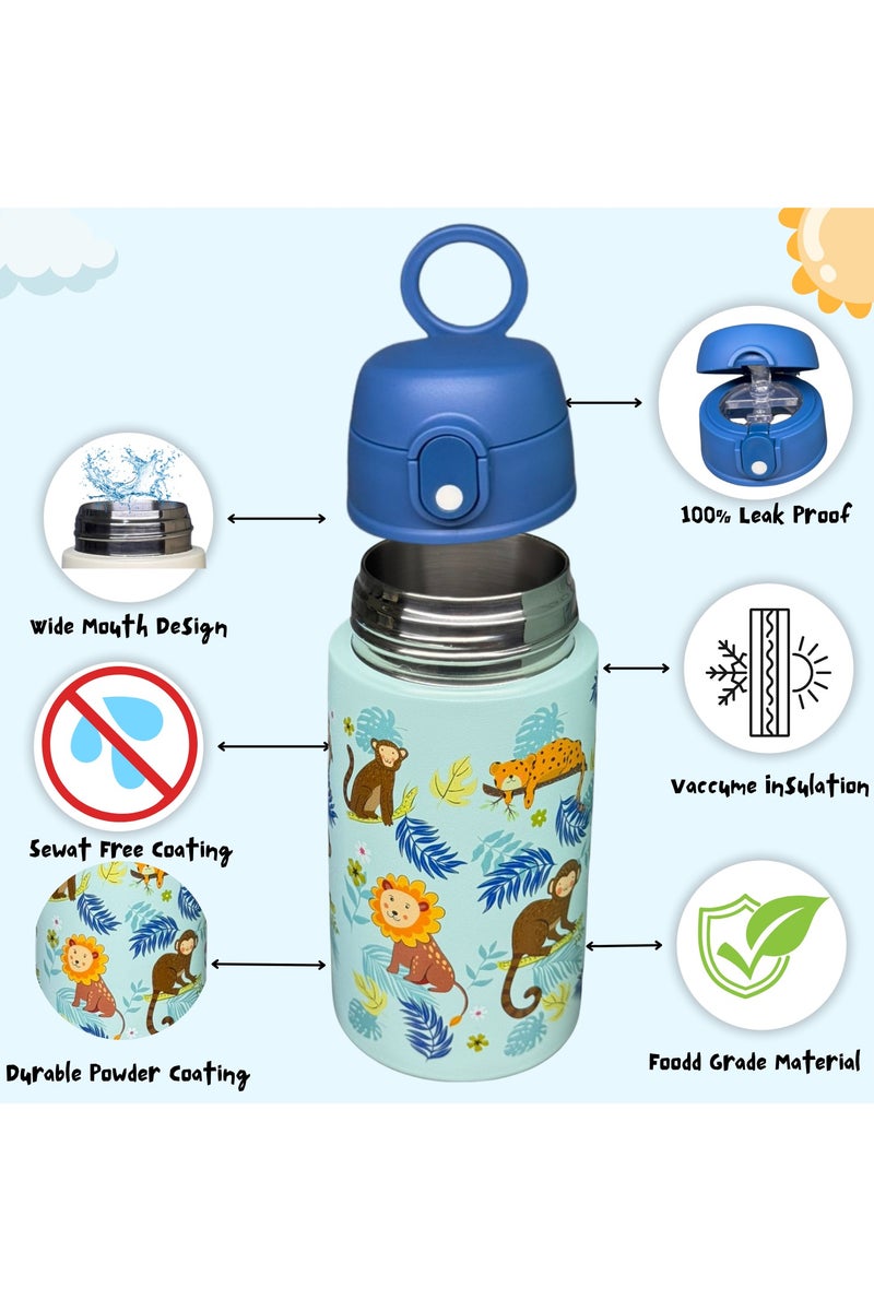 سبرينترز زجاجة ماء للأطفال مع رسومات حيوانات الغابة – 400 مل ترمس ستانلس ستيل مع مصاصة – معزولة حرارياً، مانعة للتسرب، خالية من مادة BPA – زجاجة قابلة لإعادة الاستخدام للمدرسة والسفر ووجبة الغداء - Image 3