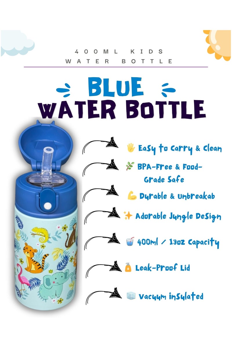 سبرينترز زجاجة ماء للأطفال مع رسومات حيوانات الغابة – 400 مل ترمس ستانلس ستيل مع مصاصة – معزولة حرارياً، مانعة للتسرب، خالية من مادة BPA – زجاجة قابلة لإعادة الاستخدام للمدرسة والسفر ووجبة الغداء - Image 2