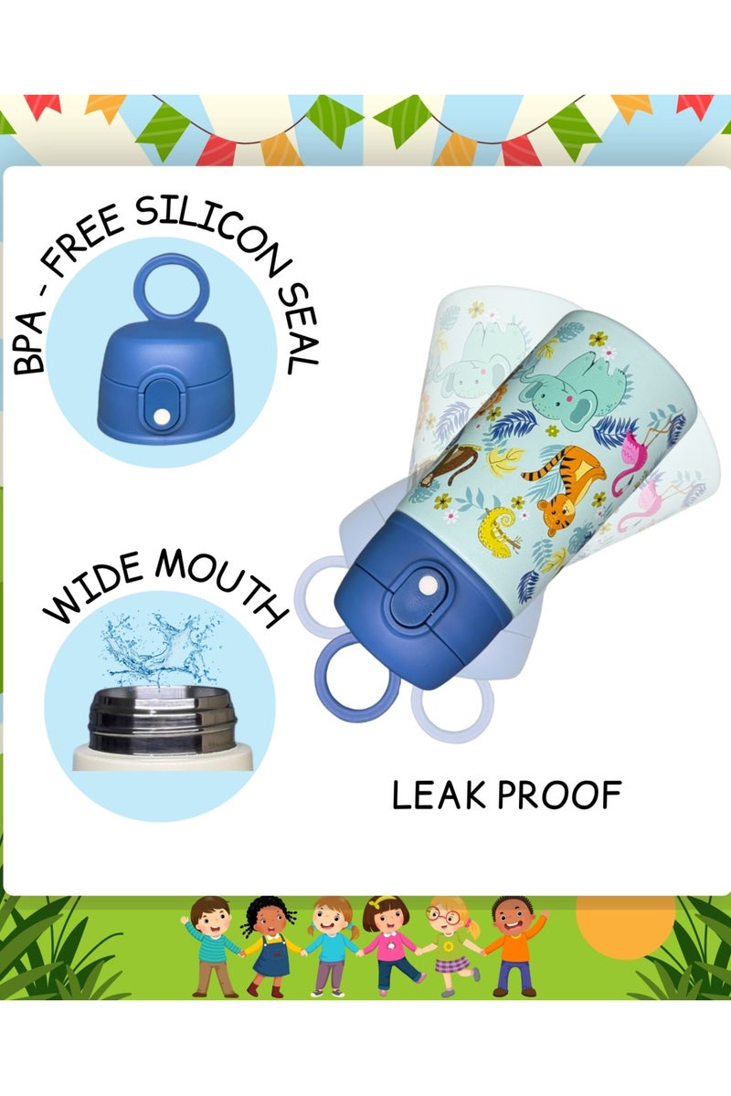 سبرينترز زجاجة ماء للأطفال مع رسومات حيوانات الغابة – 400 مل ترمس ستانلس ستيل مع مصاصة – معزولة حرارياً، مانعة للتسرب، خالية من مادة BPA – زجاجة قابلة لإعادة الاستخدام للمدرسة والسفر ووجبة الغداء - Image 4