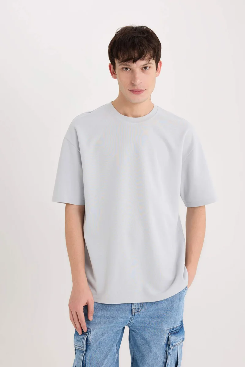 ديفاكتو Oversize Crew Neck Short Sleeve Heavy Fabric T-Shirt